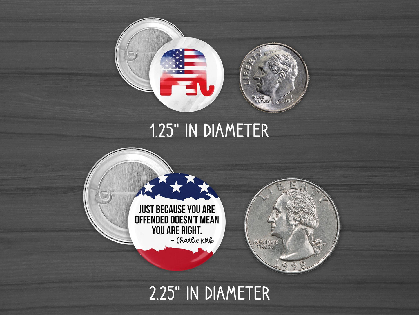 Freedom Charlie Kirk Pinback Button – Political Pin, Conservative Lapel Badge, 1.25" or 2.25"