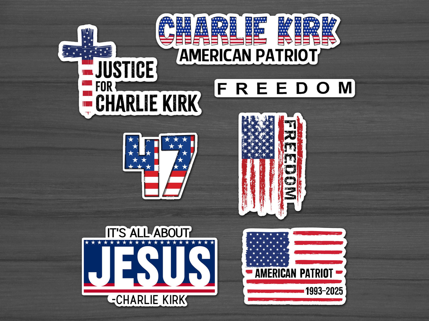 Freedom Sticker Pack, Charlie Kirk, America Patriot Stickers, USA, True Patriot, Free Shipping