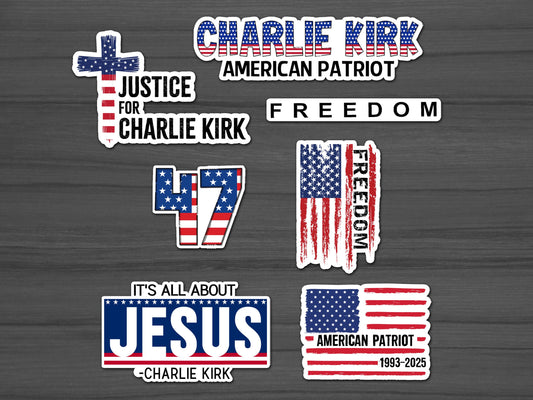 Freedom Sticker Pack, Charlie Kirk, America Patriot Stickers, USA, True Patriot, Free Shipping
