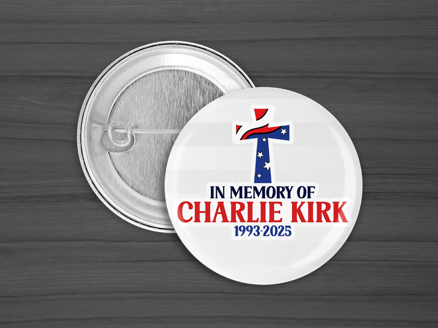 Freedom Charlie Kirk Pinback Button – Political Pin, Conservative Lapel Badge, 1.25" or 2.25"