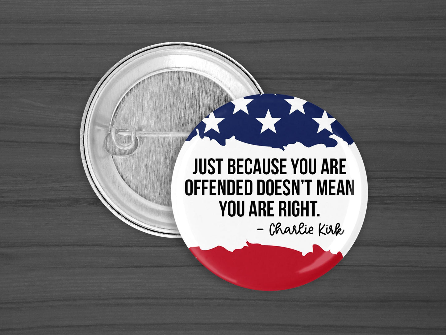 Freedom Charlie Kirk Pinback Button – Political Pin, Conservative Lapel Badge, 1.25" or 2.25"